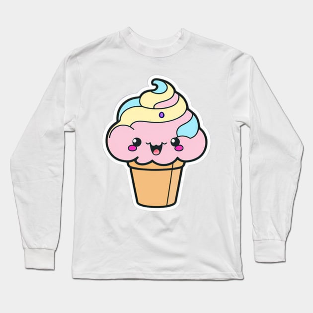 Cute Funny Ice Cream Long Sleeve T-Shirt by DarkAgeArt